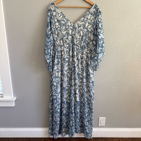 Lane Bryant Boho Blue and White Flutter Sleeve Maxi Dress Size 18/20 - Picture 7 of 10